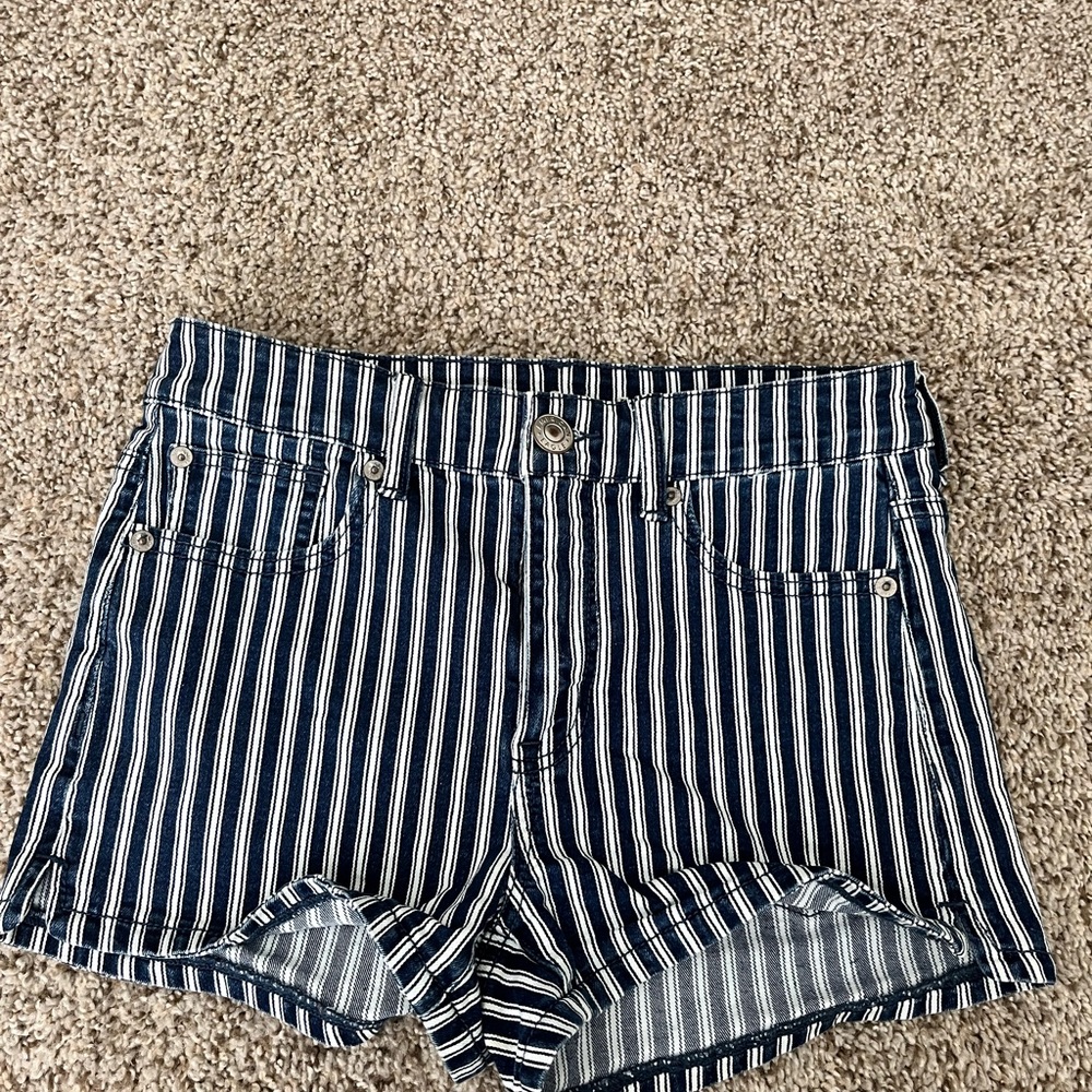 American Eagle Outfitters Blue and White Jean Shorts High-Waisted